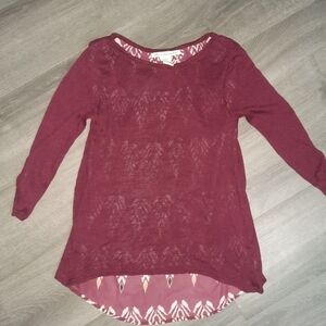 American Rag Maroon Three Quarter Sleeve Tribal Print Top